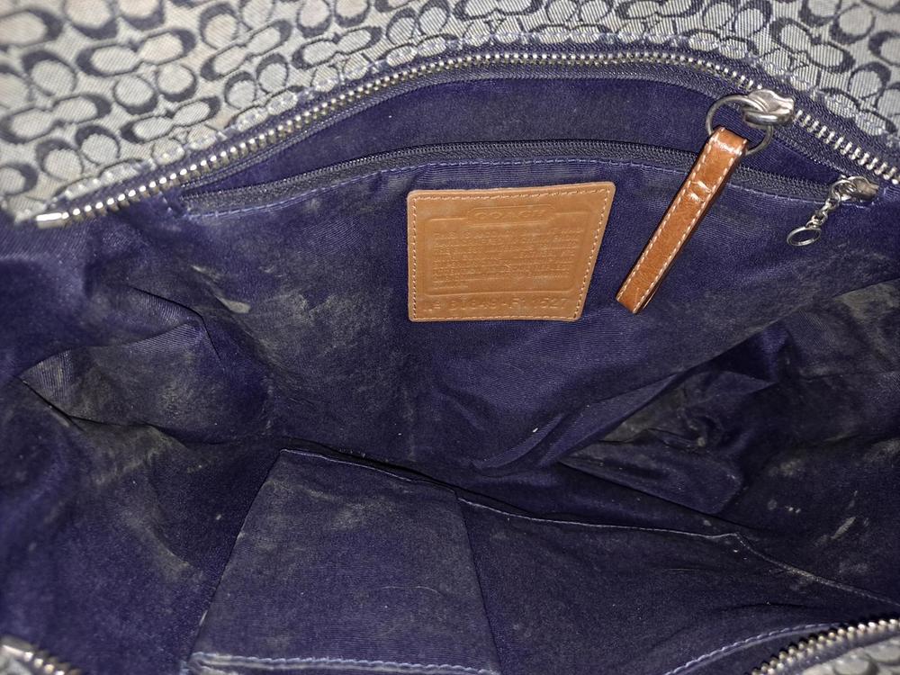 Coach Navy Signature Jacquard British Tan Trim Tote‎ F11527 - Picture 6 of 10